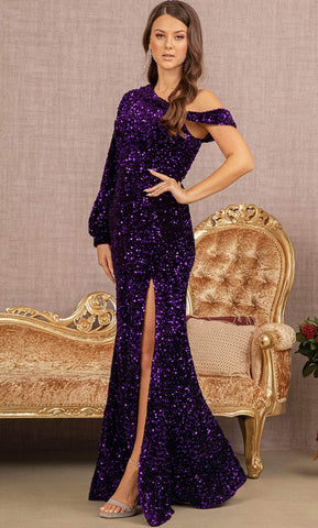 Bishop Sleeve Sequin Evening Dress