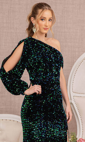 Bishop Sleeve Sequin Evening Dress