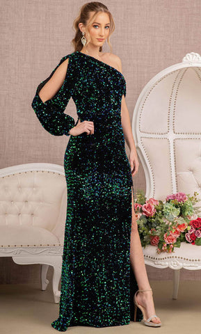 Bishop Sleeve Sequin Evening Dress