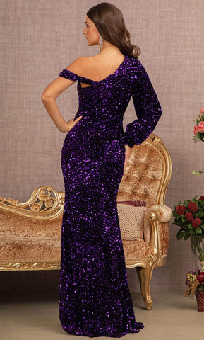 Bishop Sleeve Sequin Evening Dress