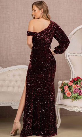 Bishop Sleeve Sequin Evening Dress