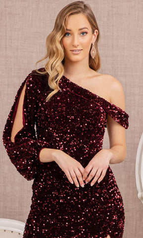 Bishop Sleeve Sequin Evening Dress
