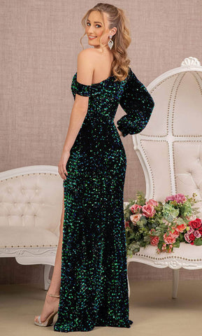Bishop Sleeve Sequin Evening Dress