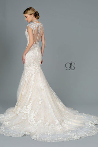 Embroidered Mesh Mermaid Long Wedding Gown