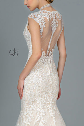 Embroidered Mesh Mermaid Long Wedding Gown