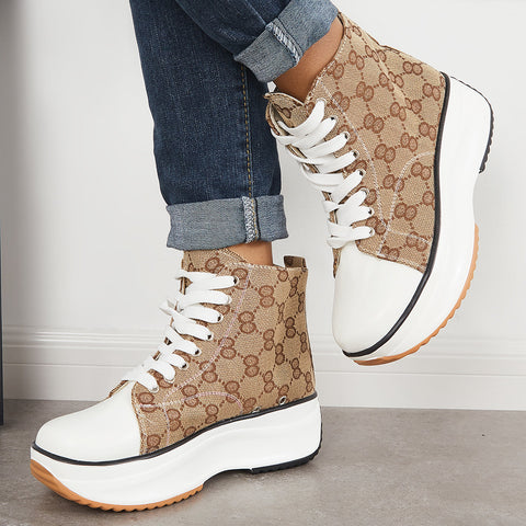 Platform High Top Canvas Sneakers Lace Up Ankle Boots