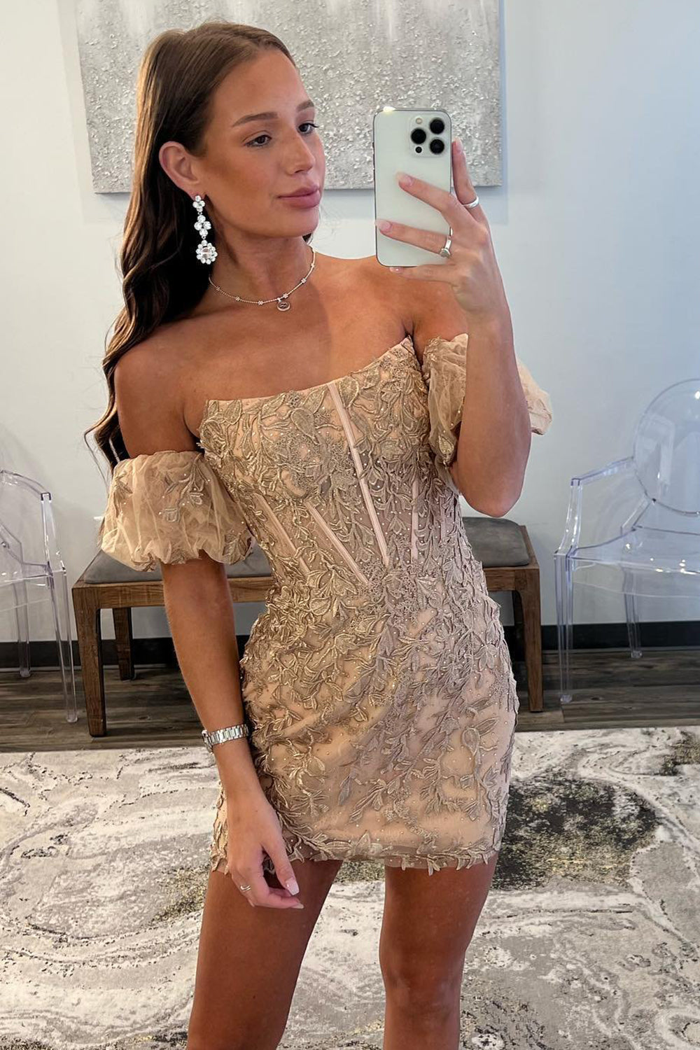 Stylish Sheath Sweetheart Champagne Corset Homecoming Dress with Short Sleeves