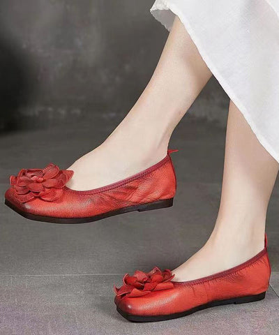 Handgemachte Schaffell Rot Flache Füße Schuhe Spleißen Floral