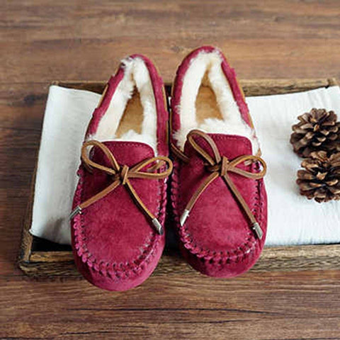 Cozy Slip On Bow-Knot Thick Wool Pea Lazy Winter Shoes