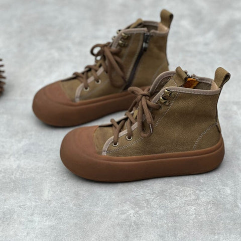 Damen Herbst Retro Leder Flache Stiefeletten