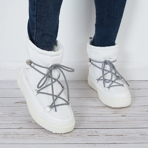 Waterproof Winter Snow Booties Pull on Fur Lining Mid Calf Boots