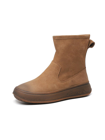 Women Vintage Leather Spliced Flat Ankle Boots