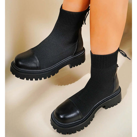 Chunky Heel Knit Sock Ankle Boots Platform Sole Booties