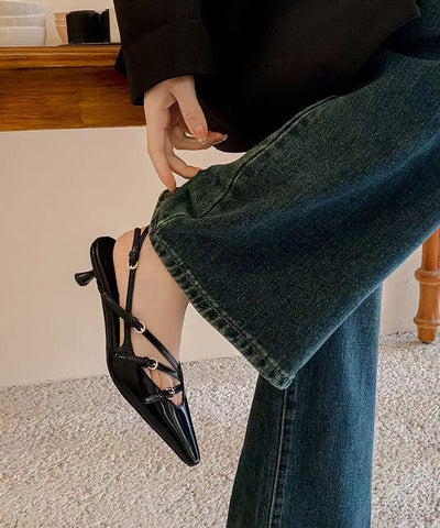 Mulberry High Heel Cowhide Leather Classy Splicing Sandals Pointed Toe
