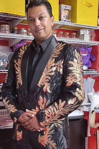 Black and Gold 2 Piece Jacquard Sequins Men's Prom Suits