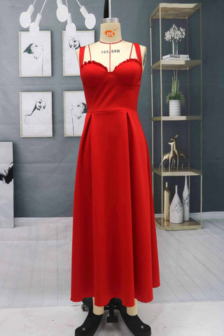 Charmantes ärmelloses rotes Homecoming-Kleid, knöchellanges Abend- und Partykleid