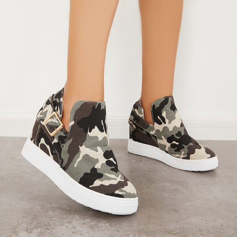 Camouflage Platform Hidden Wedge Sneakers Ankle Booties
