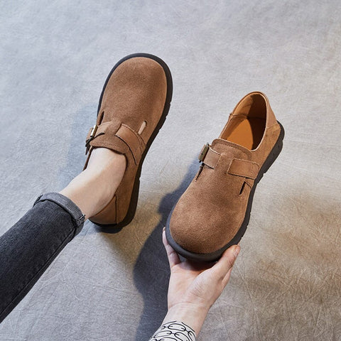 Women Retro Nubuck Leather Flat Casual Shoes
