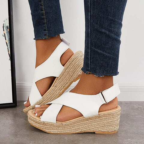 Criss Cross Espadrilles Platform Wedges Ankle Strap Sandals