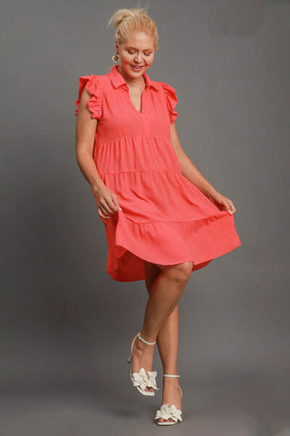 Full Size  Strawberry Ruffle Cap Sleeve Tiered Dress