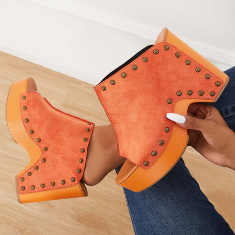 Retro Chunky Platform Heel Mules Slip on Sandals