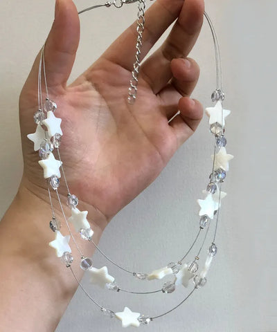 Bohemian White Alloy Star Shell Crystal Beadin Multiple Layers Princess Necklace