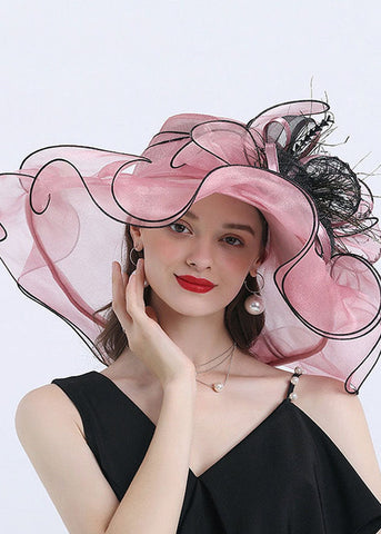 Art Hellgrüner Organza-Schlapphut mit Blumenmuster