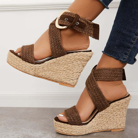 Criss Cross Ankle Strap Espadrille Wedges Platform Sandals