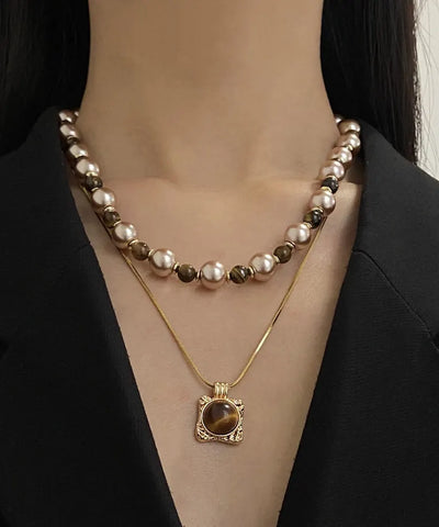 DIY Picture 1 Alloy Tiger's Eye Beading Gratuated Bead Necklace