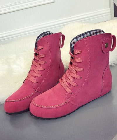 0508Elegant Rose Lace Up Splicing Flat Boots Suede
