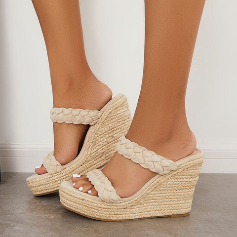 Women Platform Sandals Espadrille Wedges Double Straps Slide Sandals