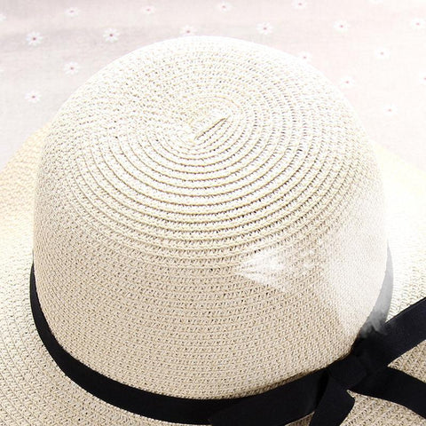 Women Summer Casual Solid Straw Hat With Bow-knot
