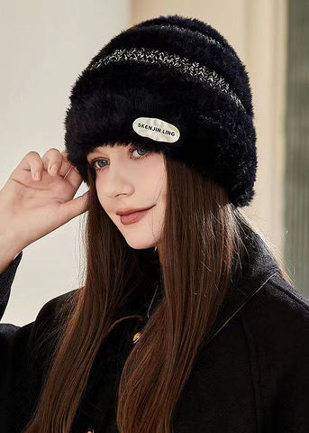 Boutique Schwarze Bonnie-Mütze aus gestrickter Baumwolle im Patchwork-Stil