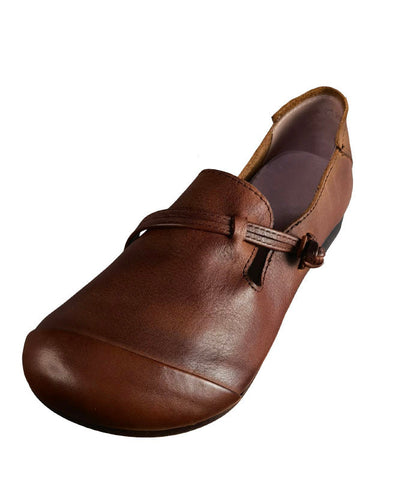 Braune Schuhe für Plattfüße, Rindsleder, modische flache Schuhe mit Schnallenriemen
