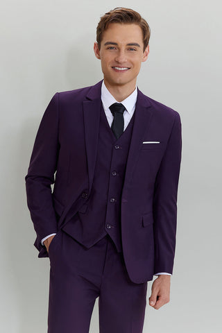 Purple Notched Lapel 3 Piece One Button Men's Suits