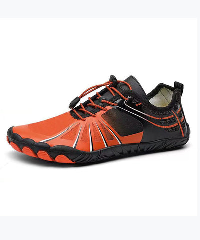 Schwarze, orange, weiche, bequeme, atmungsaktive flache Schuhe aus Netzstoff