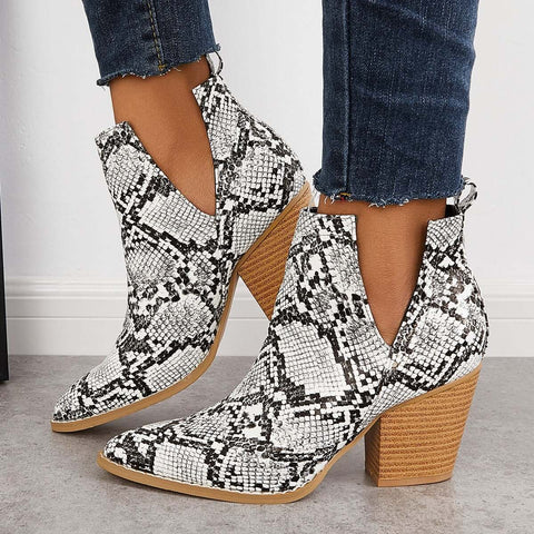 Damen Westernstiefeletten Cowboystiefeletten Cutout Blockabsatz Booties