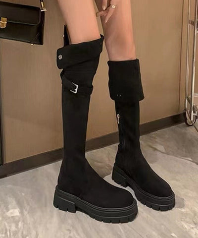 Style Apricot Belt Buckle Platform Boots