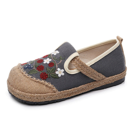 Women  Retro Floral Embroidery Linen Casual Shoes