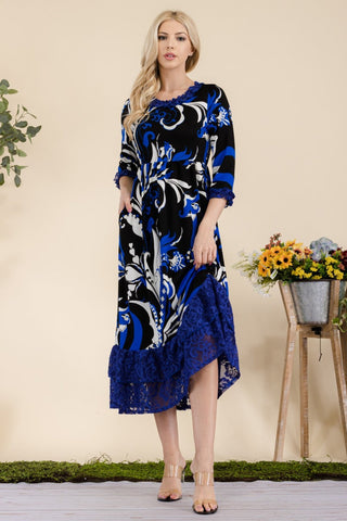 Midikleid aus Spitze mit Rüschen und Paisley-Print in voller Größe