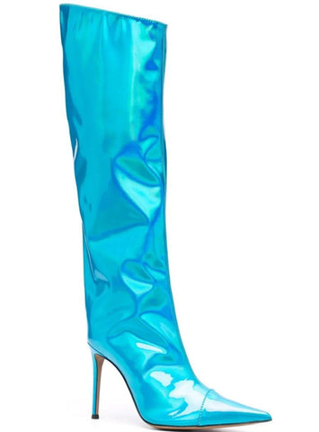 Mirror Leather Pointed High-heeled Boots
