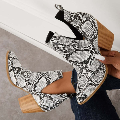 Damen Westernstiefeletten Cowboystiefeletten Cutout Blockabsatz Booties