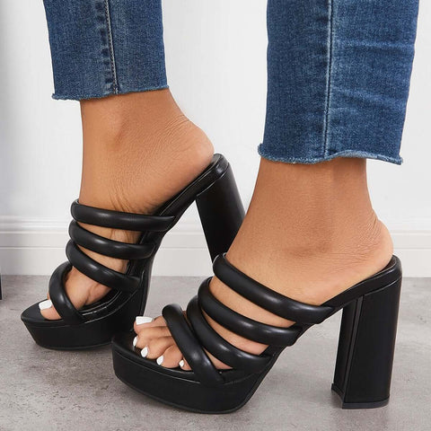 Platform Chunky High Heels Slip on Backless Dress Sandals