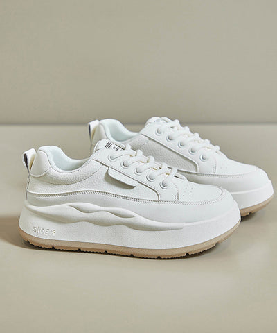 Casual White Splicing Lace Up Platform High Wedge Heels Shoes