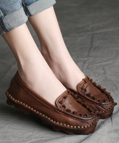 Kaffeefarbene Vintage Handgemachte flache Schuhe aus Rindsleder
