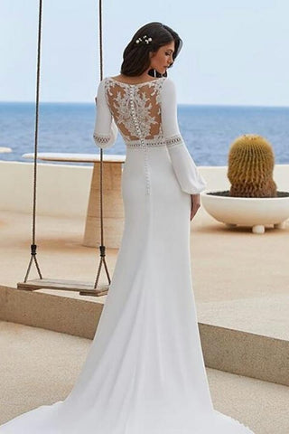 Trendy Floor-Length Mermaid Jewel Neck Long Sleeves Chiffon Prom Dresses
