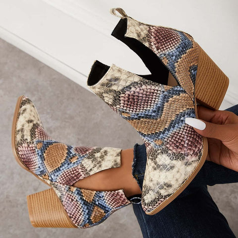 Damen Westernstiefeletten Cowboystiefeletten Cutout Blockabsatz Booties