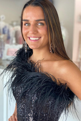 Sheath One Shoulder Light Blue Sequins Homecoming Dress with Feather