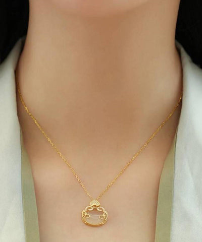 Vintage Gold Sterling Silver Overgild Zircon Jade Pendant Necklace