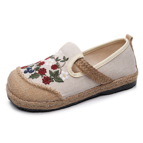 Women  Retro Floral Embroidery Linen Casual Shoes